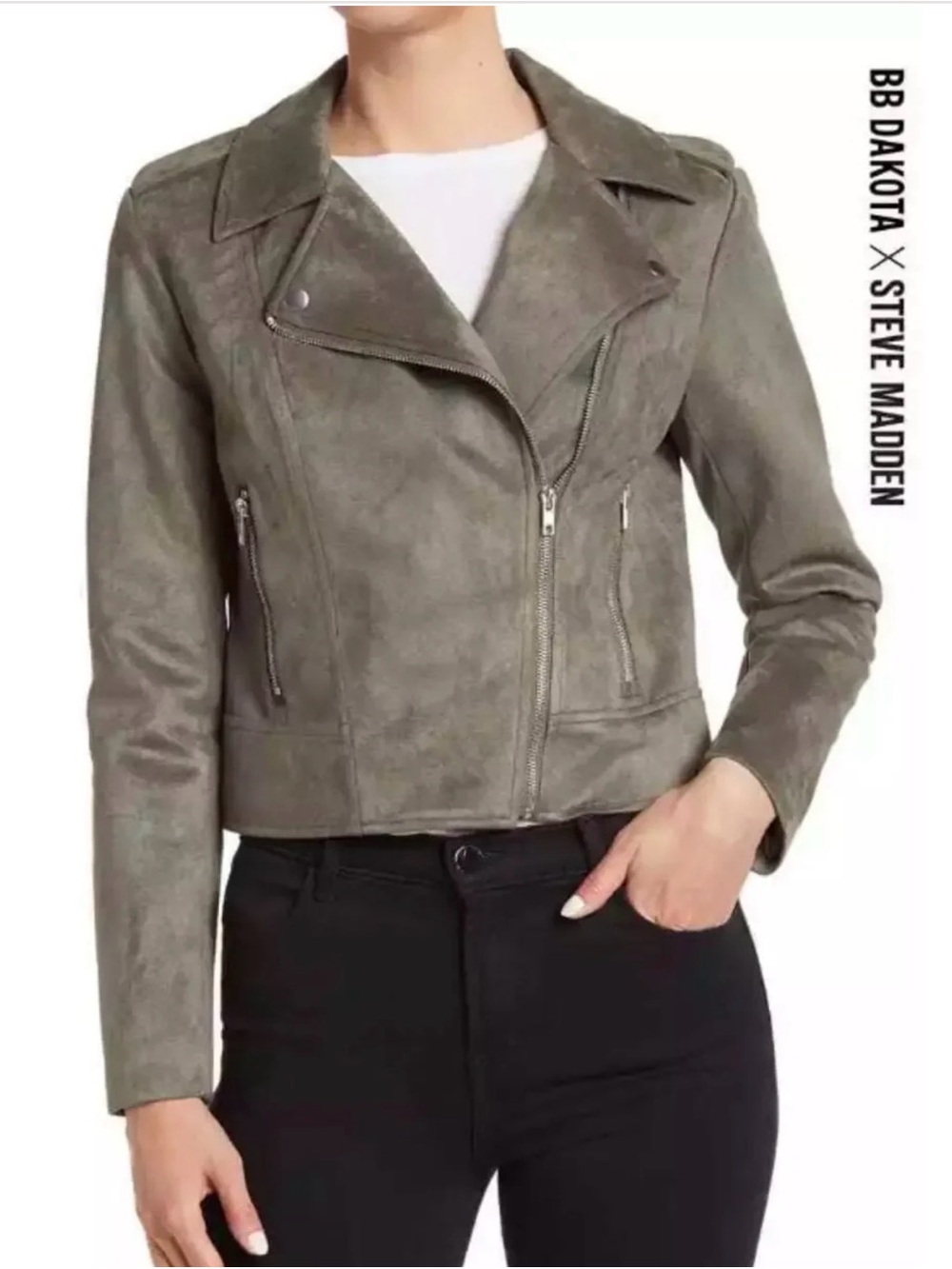 BB Dakota by Steve Madden Olive Green Suede Moto Jacket